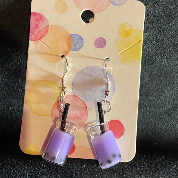 Purple boba tea earrings sterling silver - Picture 3 of 3